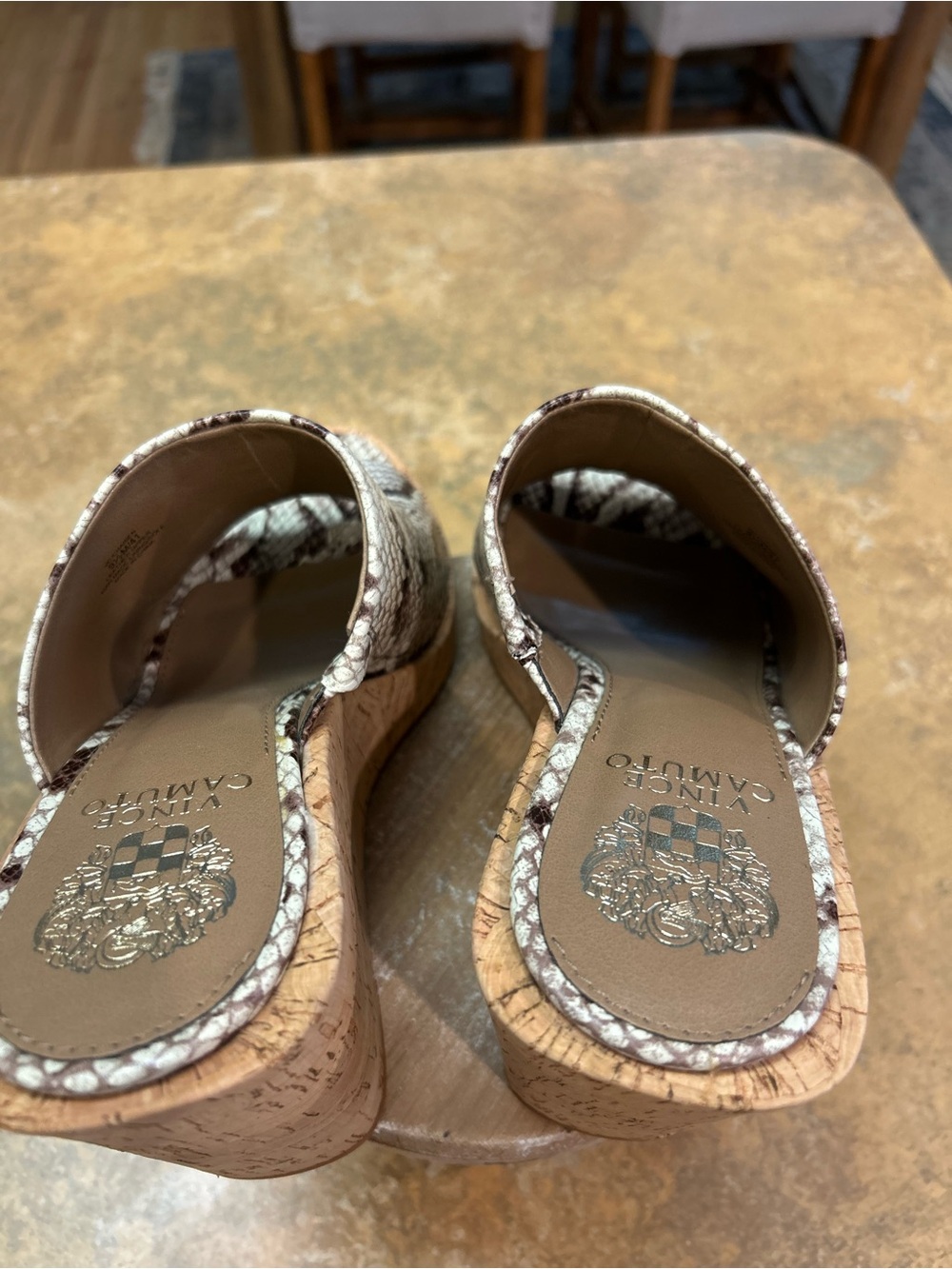 Vince Camuto Chaison Platform Wedge Slide Snakeskin Print in Brown and Cream - Picture 8 of 8